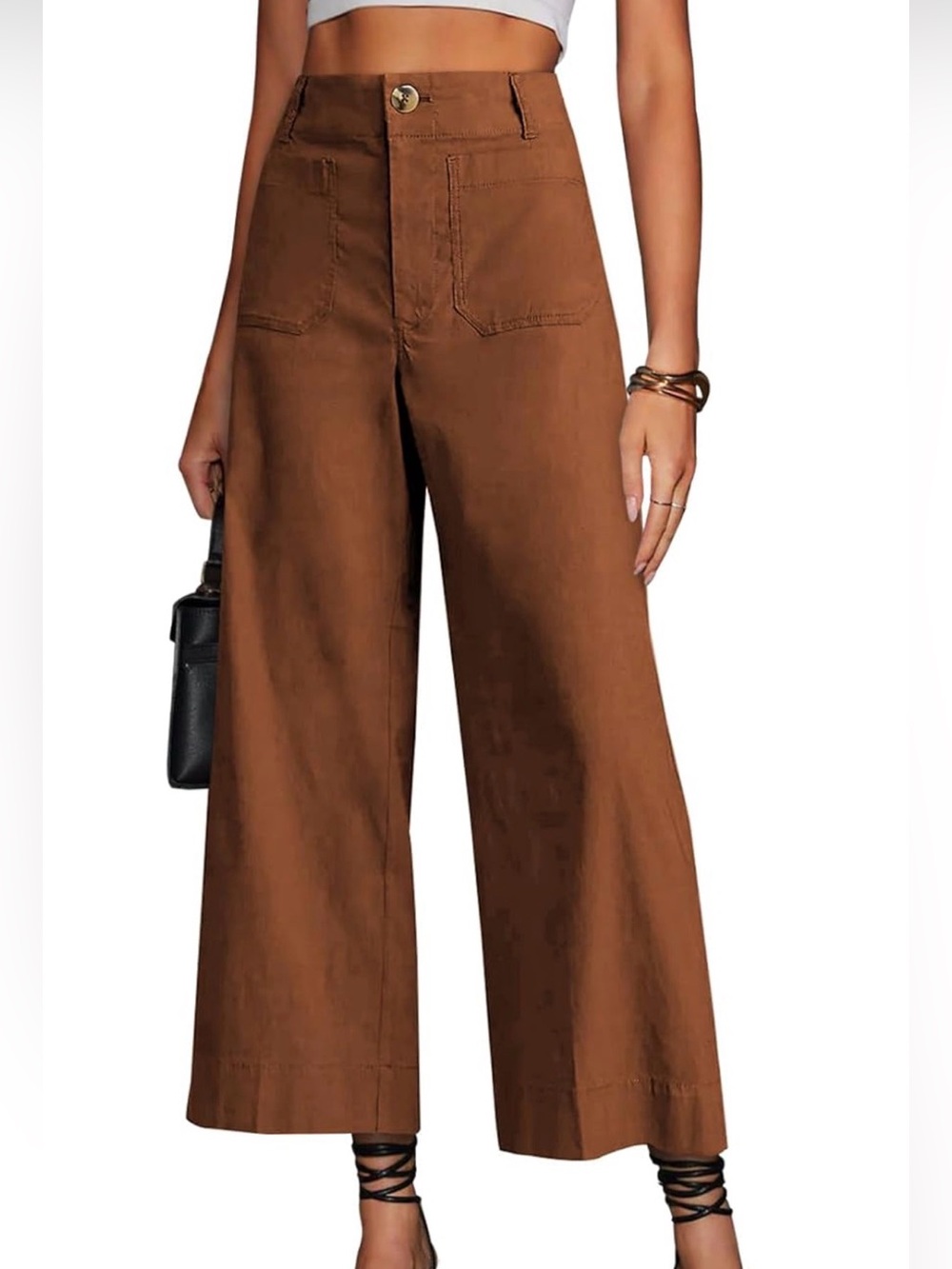 Miduo High-Waist Wide-Leg Cropped Pants Rust Orange Brown Size 27